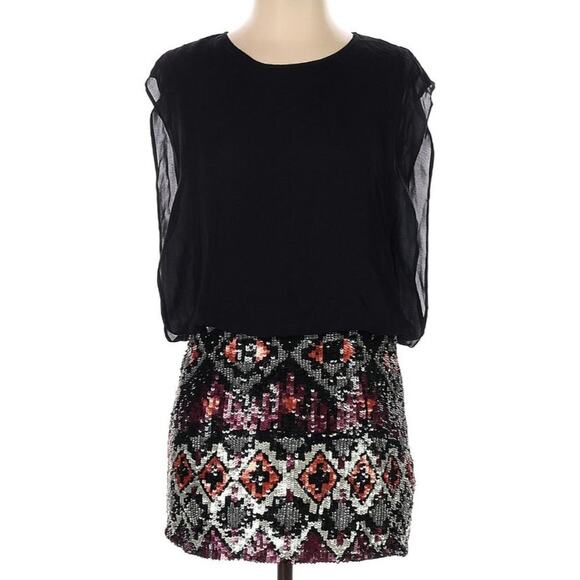 Parker Sequin Skirted Chiffon Mini Dress - Picture 2 of 8